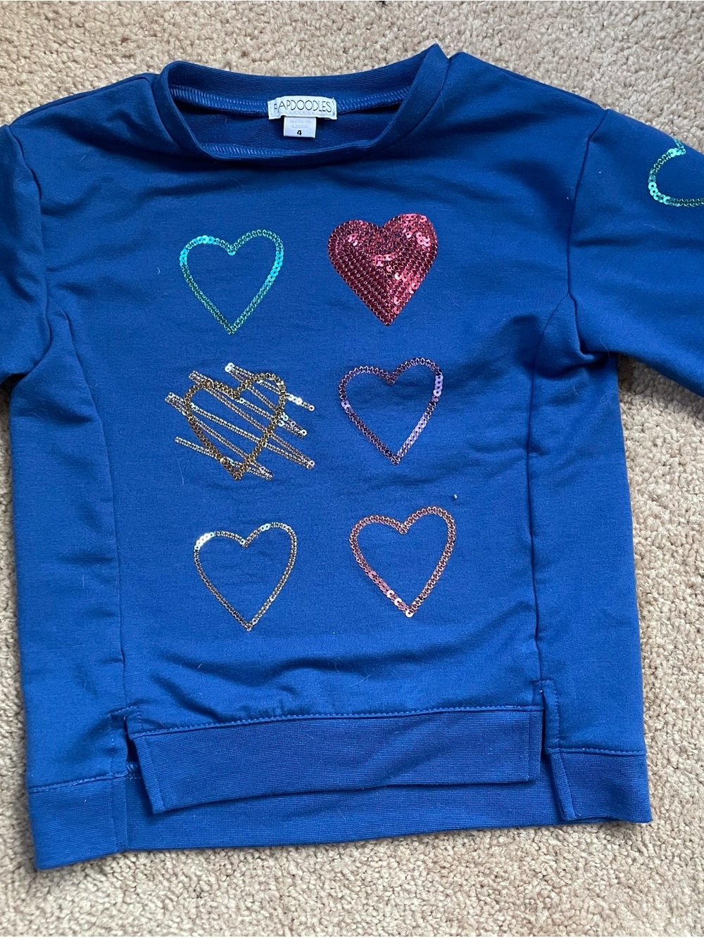 Flapdoodles Royal Blue Sequin Heart Sweatshirt